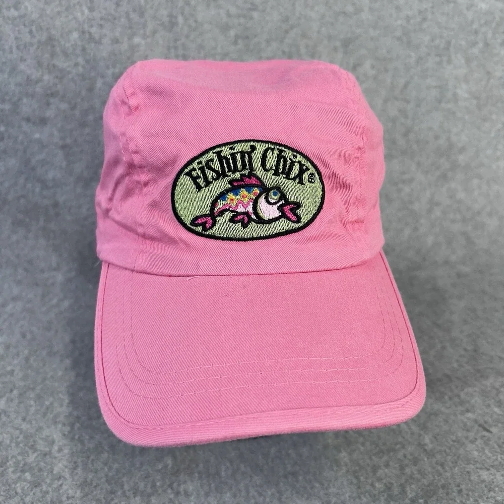 Fishin Chix Pink Fishing Sun Hat Cap Neck Flap Embroidered Fish Womens Outdoor